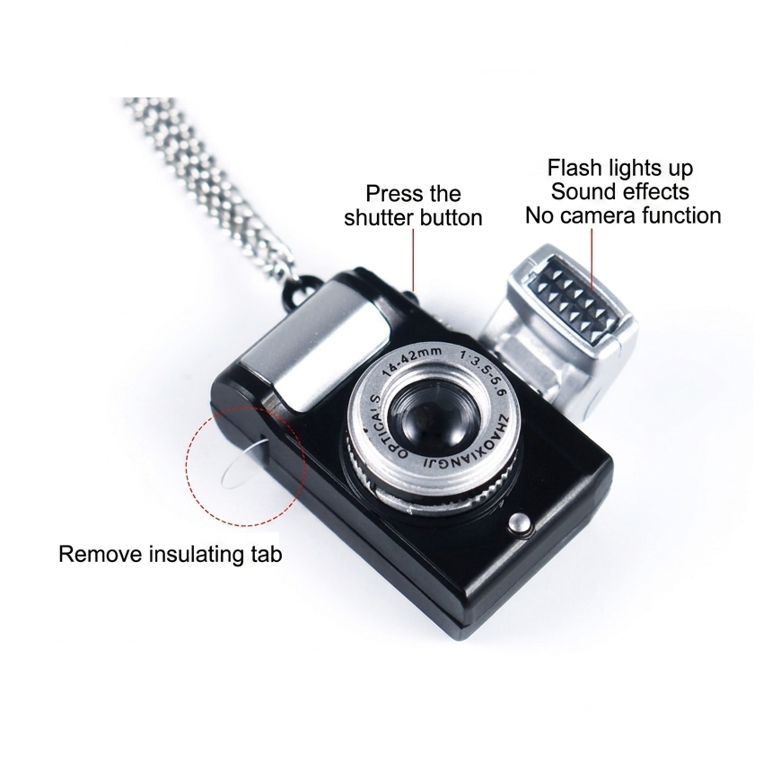 1/12 Dollhouse Miniature SLR Camera with Sound & Flash, Tiny Digital Toy Cam, Micro Strap Crossbody Blythe OB11 BJD Doll Clothing Prop