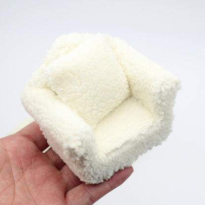 1/12 Miniature Sherpa Sofa Couch, Dollhouse Teddy Fleece Armchair Set, Mini Living Room Furniture for Blythe Barbie OB11