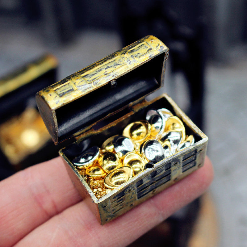 1/12 Miniature Gold Bars Treasure Chest Set, Dollhouse Pirate Sycee Coin Box, Fairy Garden Decor for Blythe Barbie OB11
