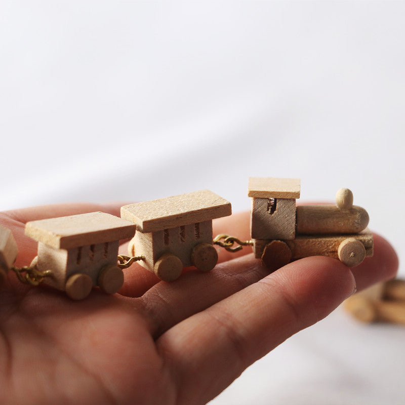 1/12 Dollhouse Miniature Wooden Train Toy, Tiny Christmas Cartoon Locomotive, Micro Wood Express Model Set OB11 BJD Doll Room Accessory